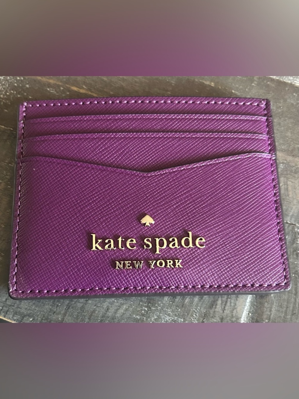 kate spade Plum Saffiano Leather Card Holder with Gold Logo